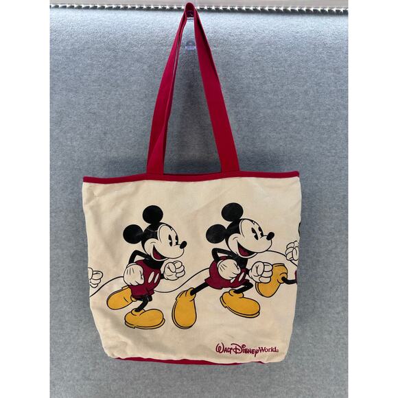 Walt Disney World Classic Mickey Running Cream  Red Canvas Tote Bag 100% Cotton - Picture 2 of 10